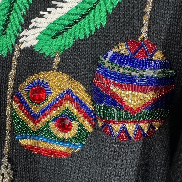 Vintage IB Diffusion Beaded Christmas Sweater Knit Long Sleeve Holiday Black - M - Picture 6 of 9